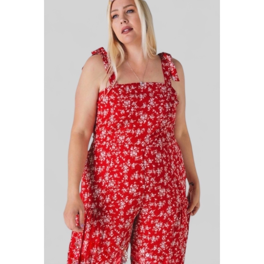 Davi & Dani Red Floral Print Wide Leg Jumpsuit - Picture 7 of 9